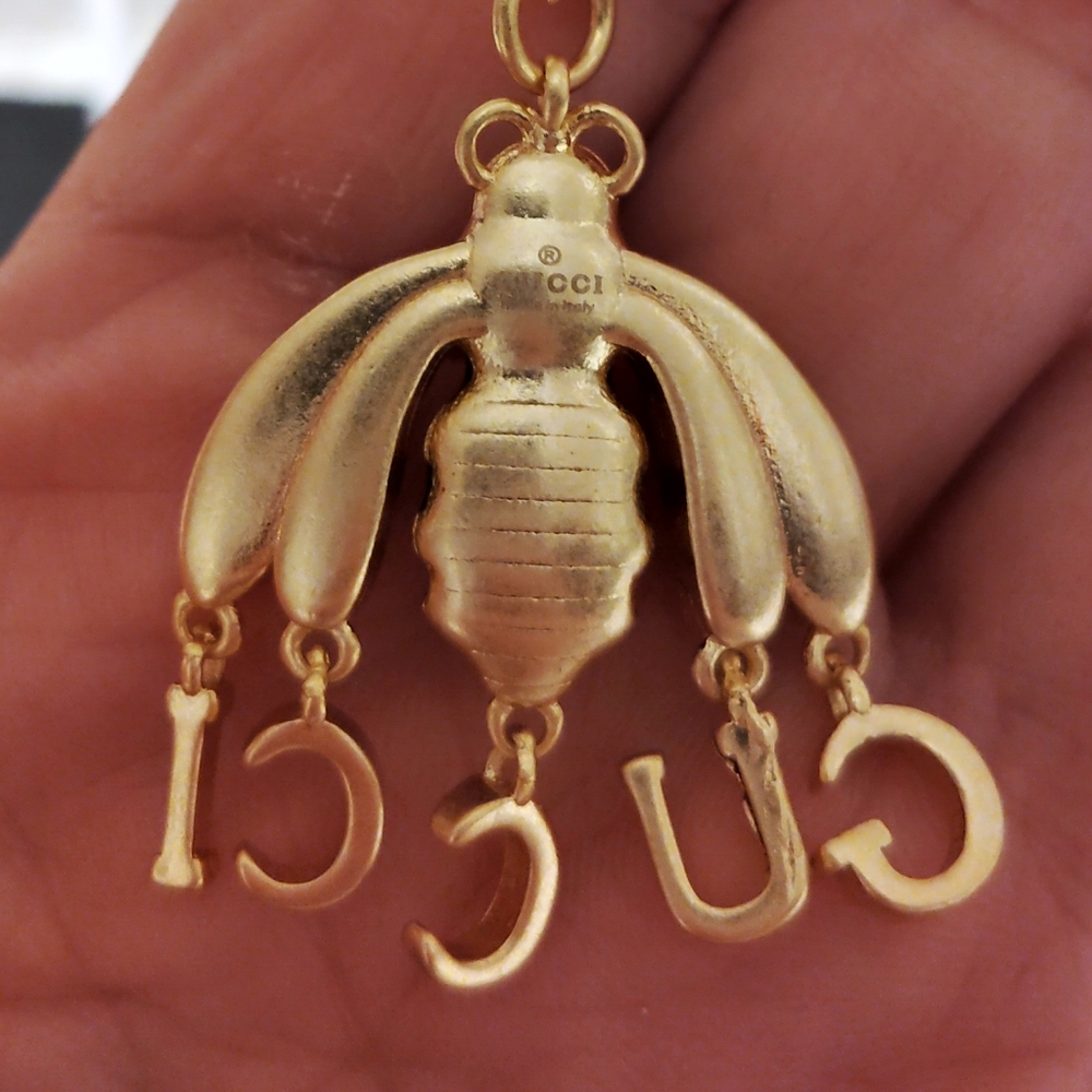 Gucci Gold and Black Bee Pull Charm Necklace - Picture 2 of 2